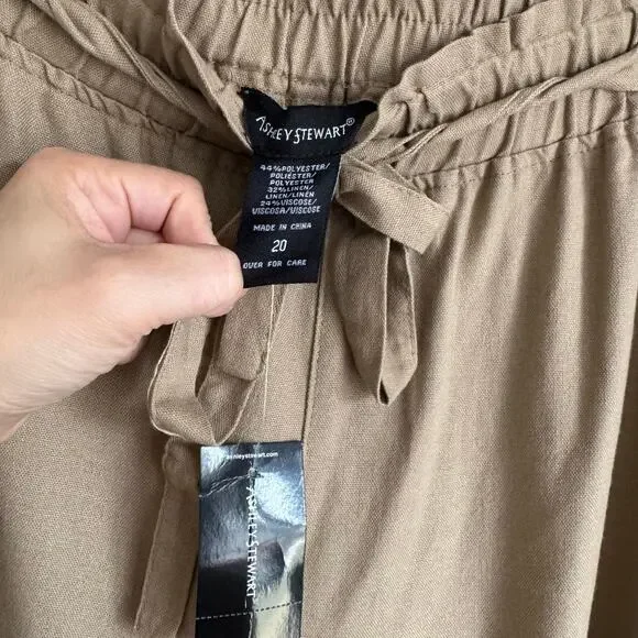 Ashley Stewart Women's Linen Blend Pants Tan Size 20 Pull On Wide Leg NWT 2X - Picture 4 of 11